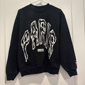 SANA Detroit Paris Skeleton Bone Graphic Sweatshirt Small Black Street Crewneck